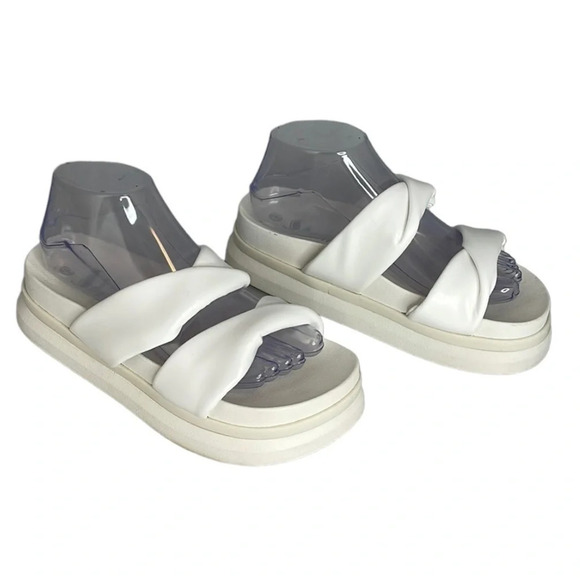 SHEIN Platform Padded Chunky Slides White Faux Leather Twist Strap Sandals 9 - Picture 1 of 10
